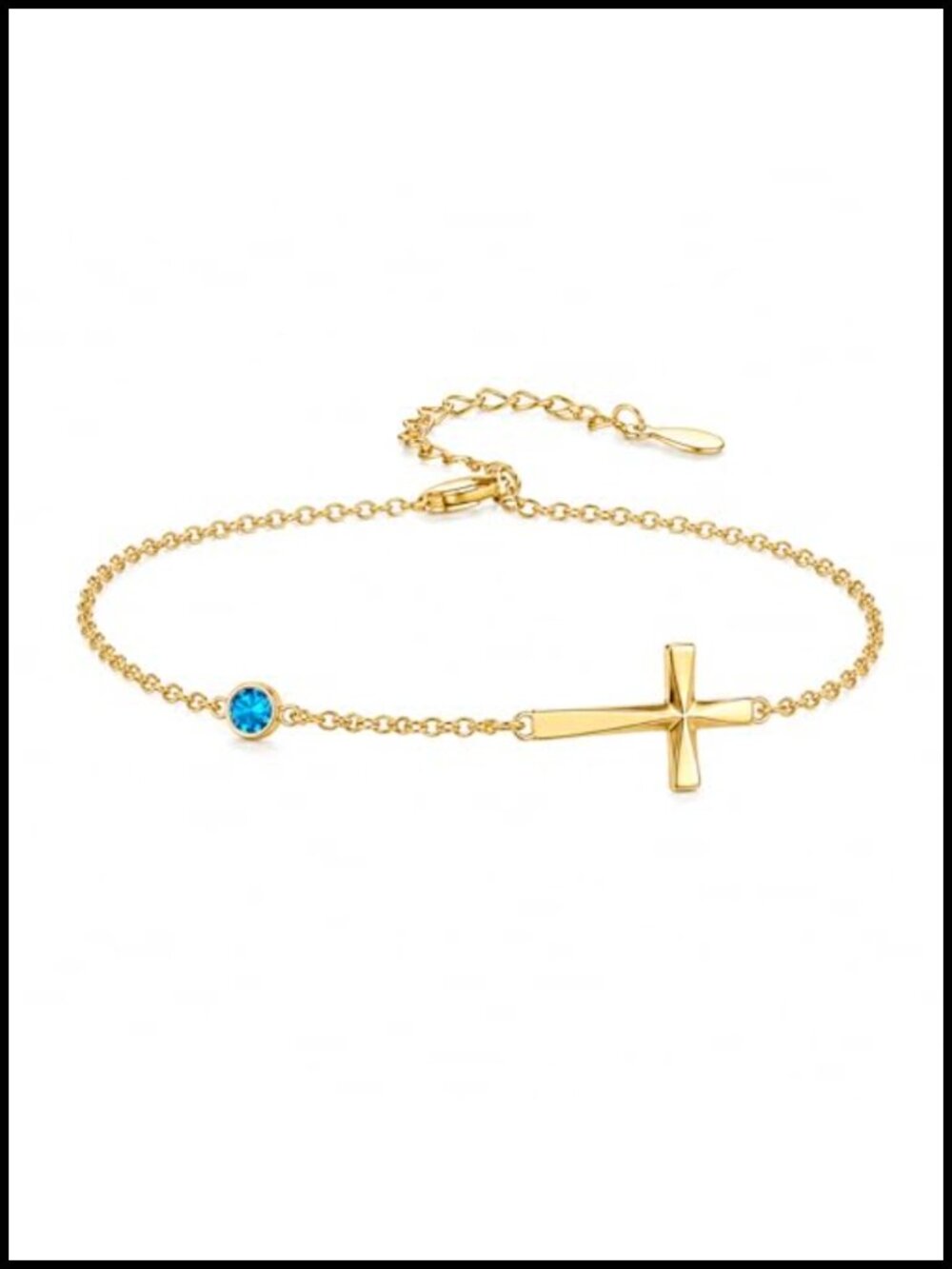 14K Gold Plated Birthstone Cross Link Bracelet Christian Jewelry Faith Gift